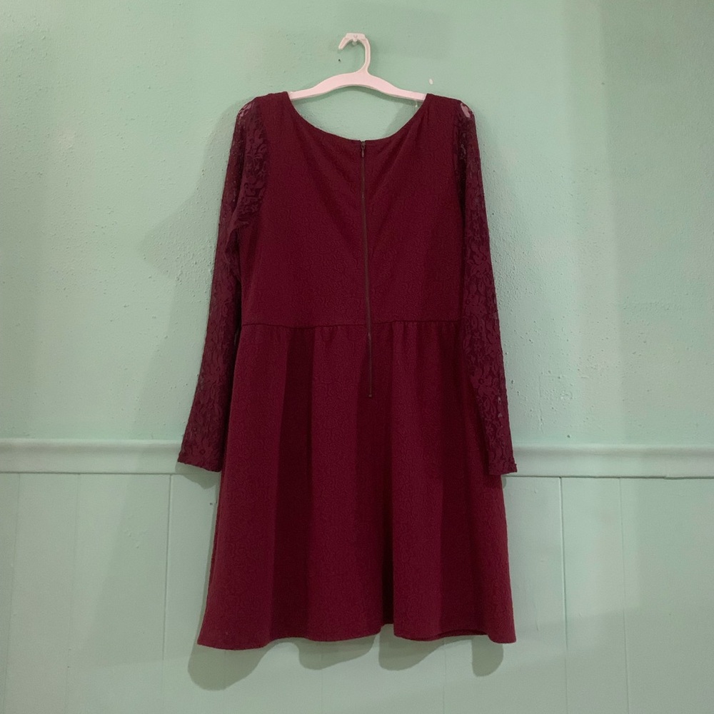 Burgundy Long-Sleeved Holiday Dress